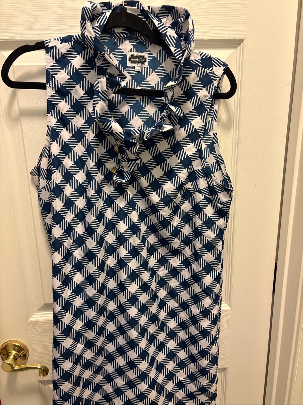 Mud Pie Navy and White Sleeveless Mini Dress with Geometric Print